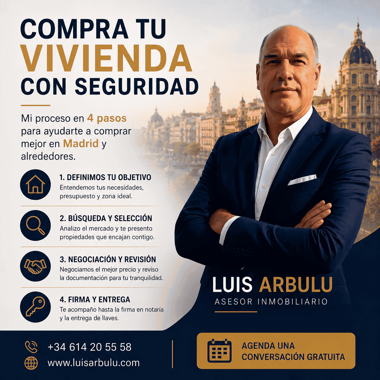 Luis Arbulu explica el proceso de 4 pasos para comprar una vivienda en Madrid y alrededores de forma segura y estratégica.
